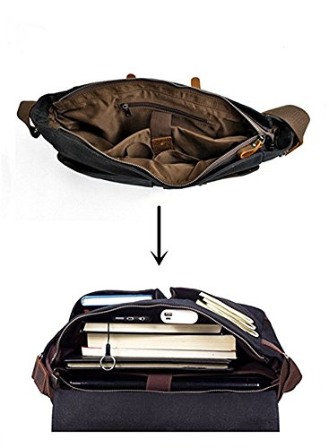 YANGYANJING Wasserdicht Vintage Canvas Leder Messenger Bag Umh ngetasche Aktentasche Schultertasche 14 Zoll Laptoptasche Notebooktasche aus Canvas und