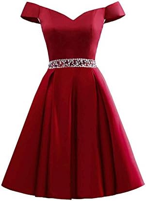 KYD Women's Short Beaded Prom Dresses Off The Shoulder Evening Party Homecoming Dress Formal Bridesmaid Gowns (Burgundy 14)