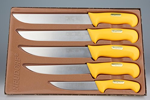 Neudorf Manufaktur Metzgermeister Fleischermesser Metzgermesser Set in Profiqualität 5-teilig/ Edelstahl (handgearbeitet)/ spezielle ergonomische Griffe/ Top Qualität - 3