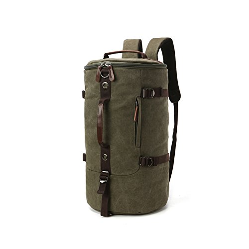 lanyou Canvas Rucksack Man Wandern Daypack Zylinder Rucksack perfekt für Reisen Gym Sport Outdoor Schule Tasche Grün armee-grün