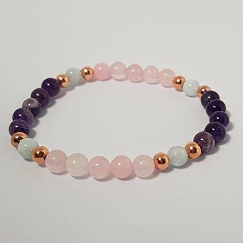 Gemstone Pregnancy Bracelet with Rose Quartz, Aquamarine and Amethyst - Health, Protect, Positivity