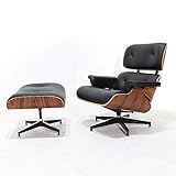  Premium Leder schwarz und weiß Lounge Sessel und Polsterhocker Palisander, Design von Charles und Ray Eames aus hellem und dunklem Rosenholz, Walnuss oder Ashwood Black Leather - Dark Rosewood finish