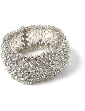 Silberfarbenes Armband mit weißen Glassteinen 3 cm breit