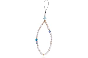 Zeayebsr 1 Stück weiß Boho Anti verlorene Handykette Handyband Retro New Acryl Perlenkette Bunte Perlenkette Handy Charm Handy Halskette Handy Schmuck Anhänger Kette für Frauen.