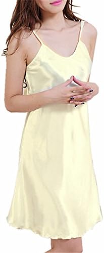 EKimmer Sexy Women's Nightshirts Satin Chemises Slip Sleepwear Size S-3XL Short Dress Yellow XL