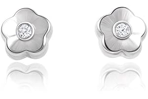 MONDE PETIT Pendientes Bebe Oro Blanco Margarita circon 5 petalos - Estuche Regalo - Certificado de Garantía - Mondepetit
