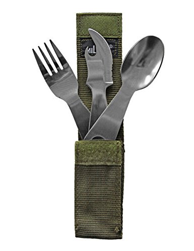 Preisvergleich Produktbild Ess Besteck mit Tasche Camping Zubehör silber 15x5x3cm