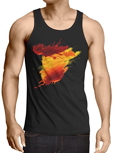 CottonCloud Flagge Spanien Herren Tank Top Fußball Sport Spain WM EM Fahne, Größe:M, Farbe:Schwarz