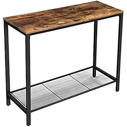 VASAGLE Table Console, Table d'entrée, Bout de Canapé, Style Industriel, Étagère en Treillis, 100 x 35 x 80 cm, pour Couloir, Entrée, Salon, Marron Rustique et Noir LNT86X