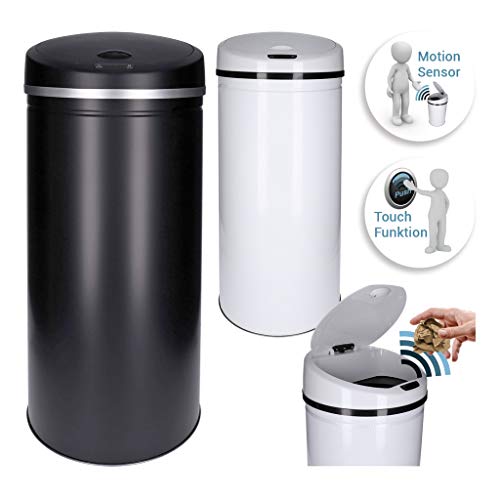 GEORGES Poubelle à capteur automatique en acier inoxydable - 30L, 40L, 50L tailles au choix - (Noir, 30 Litres)