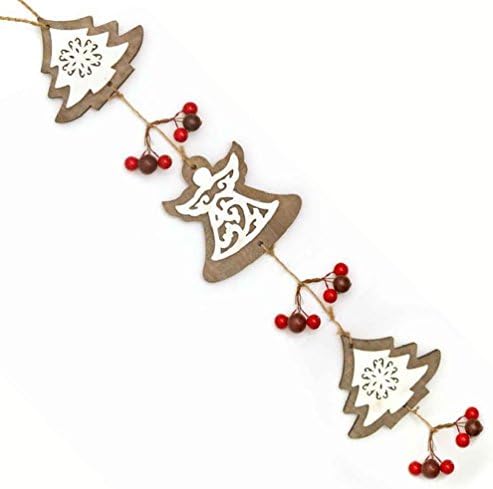 3 Section Wooden Christmas Hanging Decoration With Berries Trees &amp; Angel