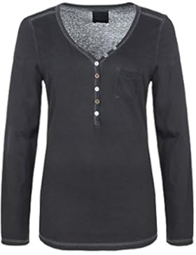Urban Surface Damen Vintage Longsleeve mit Knöpfen | Leichtes Basic Langarmshirt Aus Hochwertigem Jersey Material