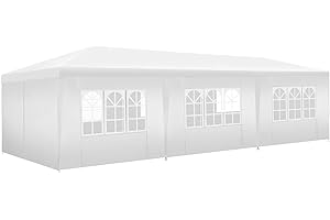 tectake® Tendone per Feste, Padiglione Gazebo Esterno Resistente con 8 Pezzi Laterali, Gazebo da Esterno con Finestre, Gazebo Impermeabile, Resistente ai Raggi UV, 900 x 300 x 250 cm - Bianco