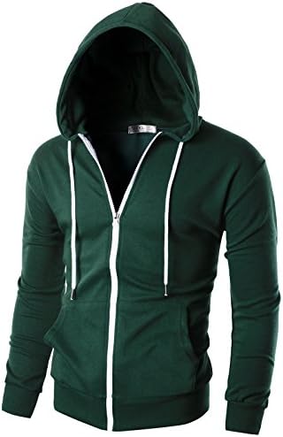 Ohoo Men's Slim Fit Long Sleeve Lightweight Zip-up Hoodie with Kanga Pocket /DCF002-GREEN-3XL