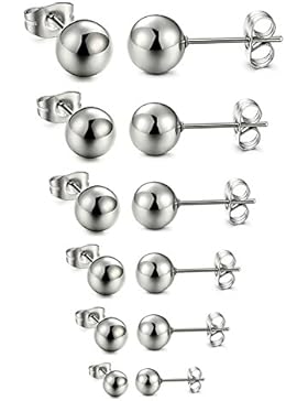 Bliqniq Edelstahl Ohrstecker für Männer Frauen Silber Glod 12 Paare ein Set, Durchmesser: 3mm 4mm 5mm 6mm 7mm...