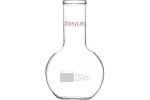 StonyLab Glass 250ml Long Neck Flat Bottom Flask, Borosilicate Glass Heavy Wall Flat Bottom Boiling Flask with Long Neck, 250ml