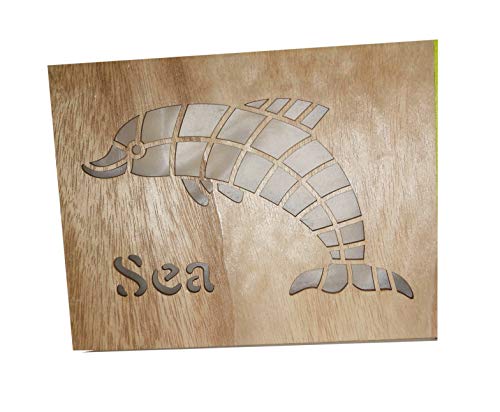 Arti Casa Cadre Lumineux en Bois (17x22x3 cm) Motif Dauphin Bois Brut