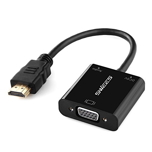HDMI auf VGA, Swees HDMI auf VGA Kabel Adapter Konverter | Full HD bis zu 1080p / HDTV Unterstützung | für PC, Apple TV, DVD Player, Macbook, Laptop, Ultrabook, oder anderen HDMI Eingang Geräte - Schwarz