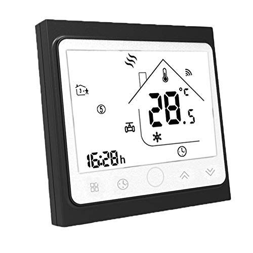 Termostato Inteligente para caldera de gas/agua,Termostato Calefaccion Wifi Pantalla LCD (pantalla TN) Botón táctil retroiluminado programable con Alexa Google Home and Phone APP-Blanco/Negro