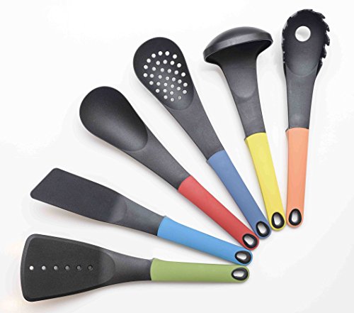 Oxid7® Küchenhelfer-Set | 7-teilig | Kunststoff mit Silikon-Griff | Mit drehbarem Ständer (bunt) - 2