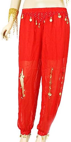 WUDAOFU Belly Dance Bottoms Women's Training Chiffon Sequins 1 Piece Pants , one size