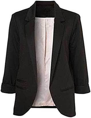 LuShmily Women's OL 3/4 Rolled Sleeve Basic Boyfriend Blazer Black XXL