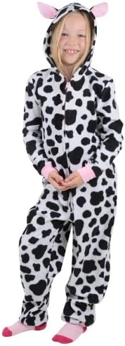 Girls Cow Print Hooded Fleece All In One Pyjamas PJs Sleepsuit Onesie 6-7 Years