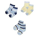 Baby Boys Cute Socks 3 Pairs - Stripey Blue & Lemon Design (3-6 Months (UK Size 3-5))