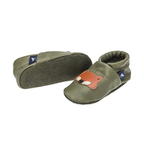 pantau.eu Leder Krabbelschuhe Hausschuhe Lederpuschen Babyschuhe Lauflernschuhe mit Fuchs - 3