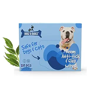 Dogz & Dudez Neem Anti Tick and Flea Wipes | for Puppies, Labrador, German Shepherd, Persian cat and other adult dog and cat breeds | Neem, Lemongrass, Aloe Vera | Alternate for Tick Spray and Dog Shampoo | Ph Balanced, Paraben Free, Cruelty Free & Vegan