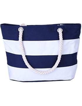 DNFC Strandtasche mit Reißverschluss Damen Schultertasche Groß Canvas Tasche Gestreift Handtasche mit Innentasche...