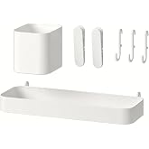 IKEA Skadis 7'li Pano Aksesuarları Seti, &Ccedil;elik Raf, Kutu ve Kanca, Beyaz