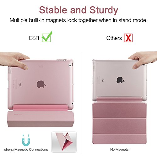 iPad 2 / 3/ 4 Hülle, ESR® Yippee Series Auto Aufwachen/Schlaf Funktion Wickelfalz PU Ledertasche mit Durchschaubar Rückseite Schutzhülle für iPad 2 3 4 (Rosa) - 5