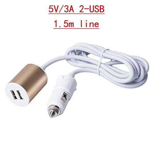 DaoRier KFZ Ladekabel Car Charger 5V/2A 2-USB 1.5m Long Line Stromkabel Aluminiumschale DC12V~24V für Iphone Galaxy Huawei Handy Tablet GPS - 2