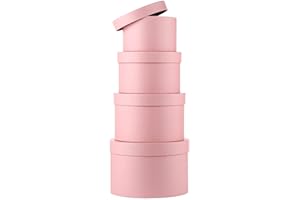 OAIRSE Gift Box with Lid Round Paper Gifts Jewelry Box Florist Hat Boxes Small Storage Box, Set of 4 Assorted Sizes for Flower, Cake, Crafting, Chocolate, Candy on Birthday Thanksgiving Wedding - Pink