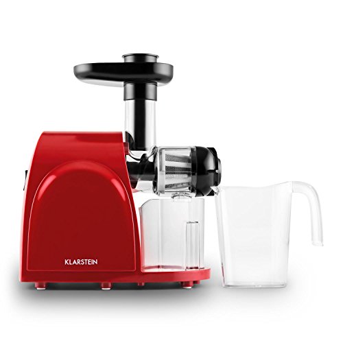 Klarstein Entsafter Saftpresse Slow Juicer (150W, 80 U/min, Auffangbehälter, Presswerk, Stopf-Stößel, Reinigungsbürste, große Einfüllöffnung) rot-schwarz - 5