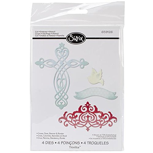 Sizzix Cross Dove Banner and Border by Rachael Bright Carbon Steel Thinlits Die Set, Pack of 4
