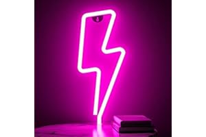 XIYUNTE Lightning Bolt Neon Light Sign - USB or Battery Powered Lightning Neon Signs for Wall Decor, Pink Lightning Led Signs for Bedroom, Girls Room, Kids Room, Game Room, Party Decoration