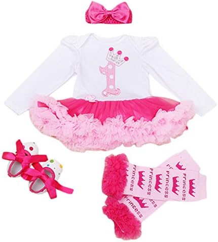Baby Girls' 1st Birthday Outfit Long Sleeve Cotton Romper Dress with Shoes Leggings Pink (XL, Pink/White)