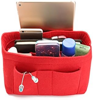 COKOO-Portable Multi-function Felt Purse Organizers,Insert Handbag Organizer Bag in Bag (RED, Medium)