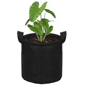 HIPPO - Non Woven Fabric - Grow Bag Pots for Plants & Gardening - Black Color (12 Inch X 14 Inch, 5 Bags)