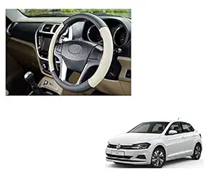 Caro Manic Black and Beige Leather Auto Car Steering Wheel Cover Compatible with Polo