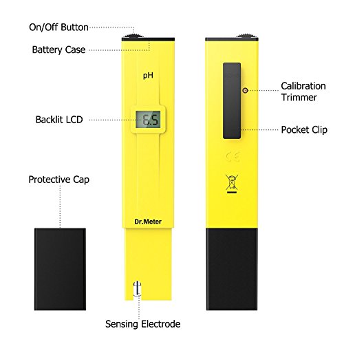 Dr.Meter PH002 High Accuracy Pocket Size pH Meter, LCD 0-14 pH Measurement Range,0.1 Resolution Handheld pH Pen Tester - 2