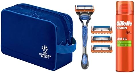 UEFA Champions League Special Edition Gillette Fusion5 Rasoio Barba Manuale Fusion 5, 4 lamette Gillette Fusion 5 di Ricambio Con Striscia Lubrificante a 5 lame, Schiuma da Barba Fusion5