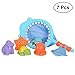 Produktbild TOYMYTOY 7 stücke Baby Badespielzeug Ozean Tier Bad Squirter Spielzeug Badewanne Spielzeug mit Fischernetz für Baby Kinder Kleinkind