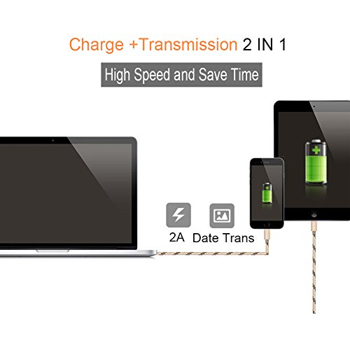 Lightning Kabel, Smart Core Nylon geflochten verwicklungsfreies schnellste Ladegerät Daten Kabel mit Gold Metall Stecker für iOS iPhone 7/6/6S/5/5S - 6