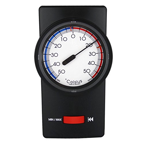 Preisvergleich Produktbild Bimetall Innen - Außen - Garten Min Max Zeiger Thermometer schwarz Gartenthermometer mit Schleppzeiger Analog