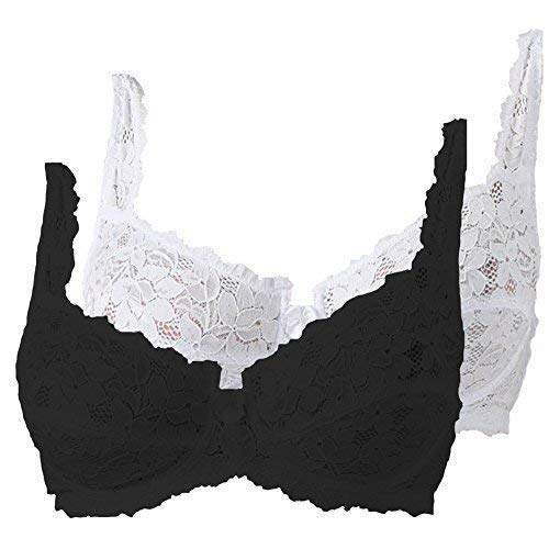 Ladies Underwired Designer Non Padded Bra Lace Bra by Marlon 2Pack Black & White Blk\Wht-38DD