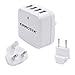 Price comparison product image USB Plug Charger - Ennotek® 34W 4-Port USB Wall Charger with Interchangeable UK / EU / US Travel Adaptor for iPhone, iPad, Samsung Galaxy, Mobile Phones and Tablets - White