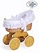 NEW LUXURY LARGE WHEELED NATURAL WICKER CRIB / MOSES BASKET / BASSINET / BABY COT - SOLID WOODEN BASE + QUALITY WHITE BRODERIE ANGLAISE BEDDING SET WITH DECORATIVE FRILL + QUALITY BRITISH MADE MATTRESS
